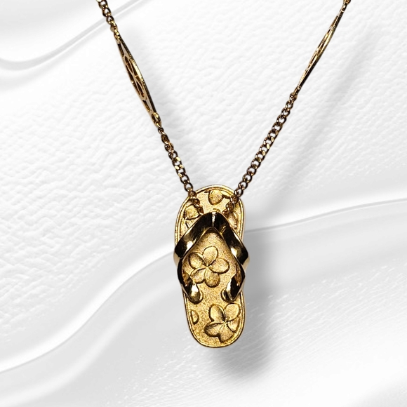 Vintage 14k solid gold slippa flip flop pendant - Picture 6 of 16